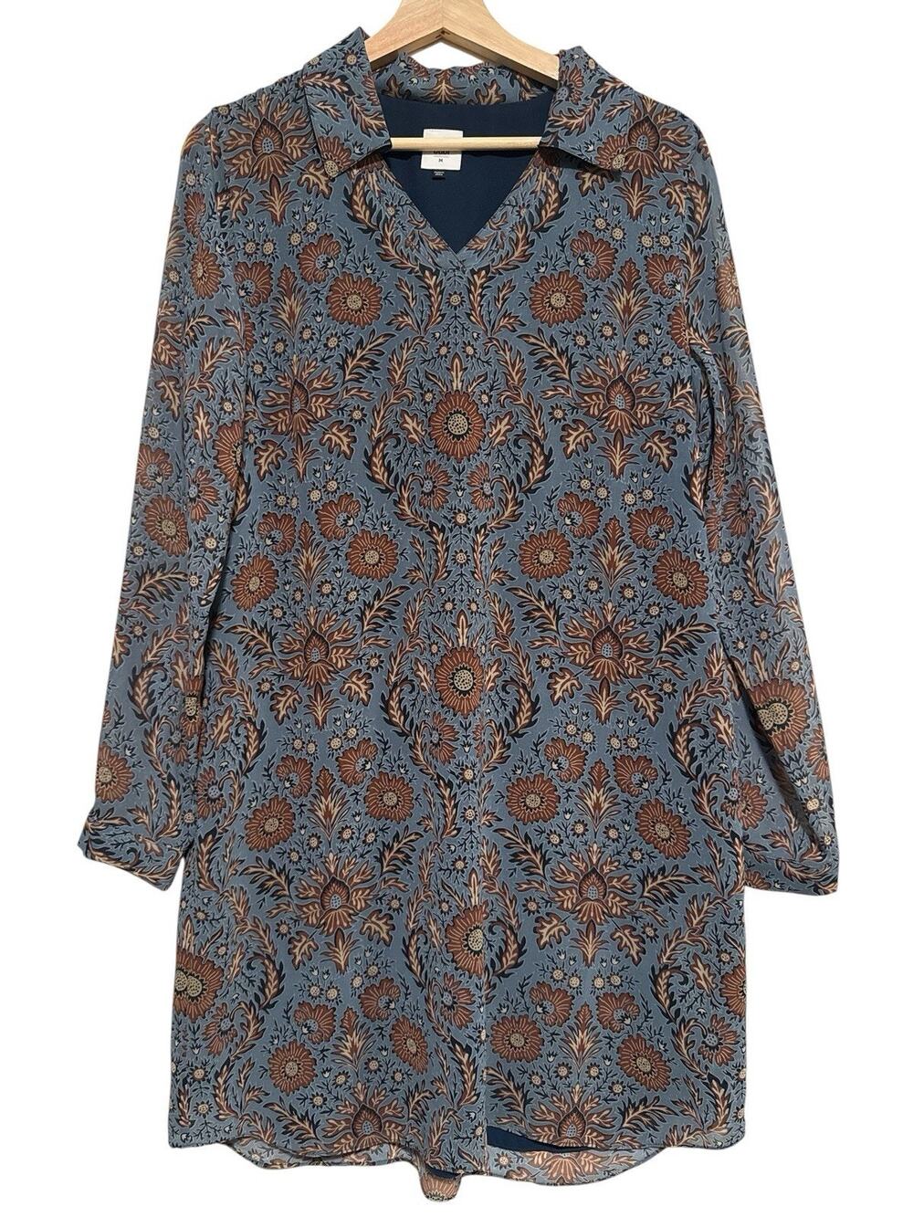 CABI Provincial Floral Shift Dress Blue SIZE MEDIUM Boho Cottage Lined Autumn